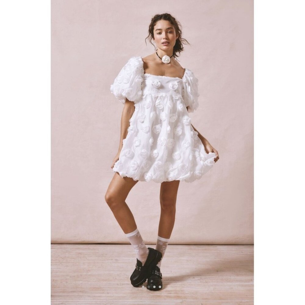nwt SISTER JANE *Deadstock* Dream Belle Rosette Babydoll Dress White Size Medium